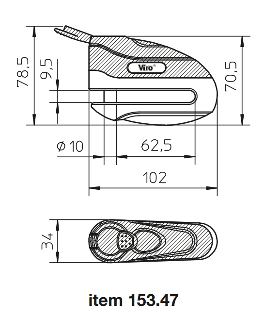 Замок VIRO MOTO HAMMER STAINLESS STEEL 2 KEY - чертежи